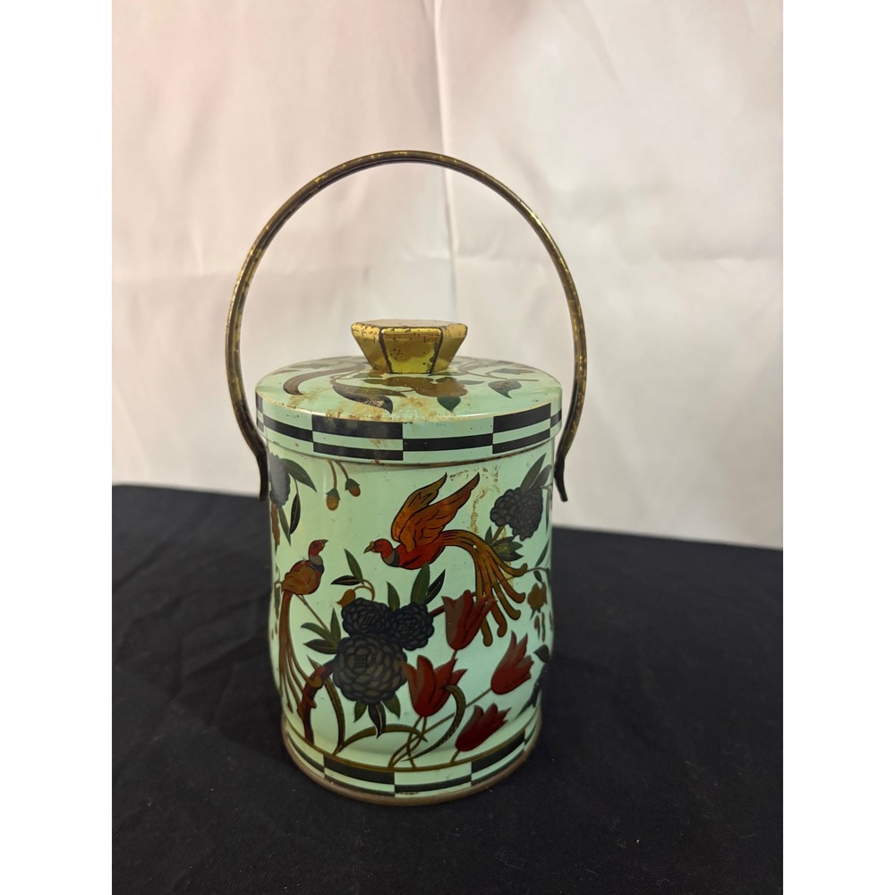 Murray-Allen Bird of Paradise Tin Vintage English Confection Canister Green